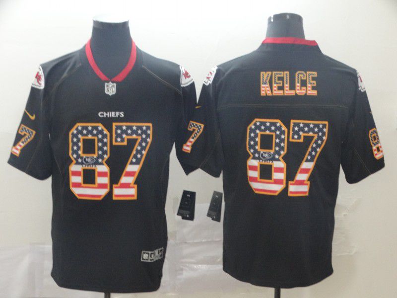 Men Kansas City Chiefs #87 Kelce Nike USA Flag Fashion Black Color Rush Limited Jersey